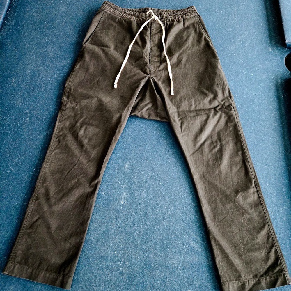 Rick Owens Charcoal Joggers with White Drawstring
